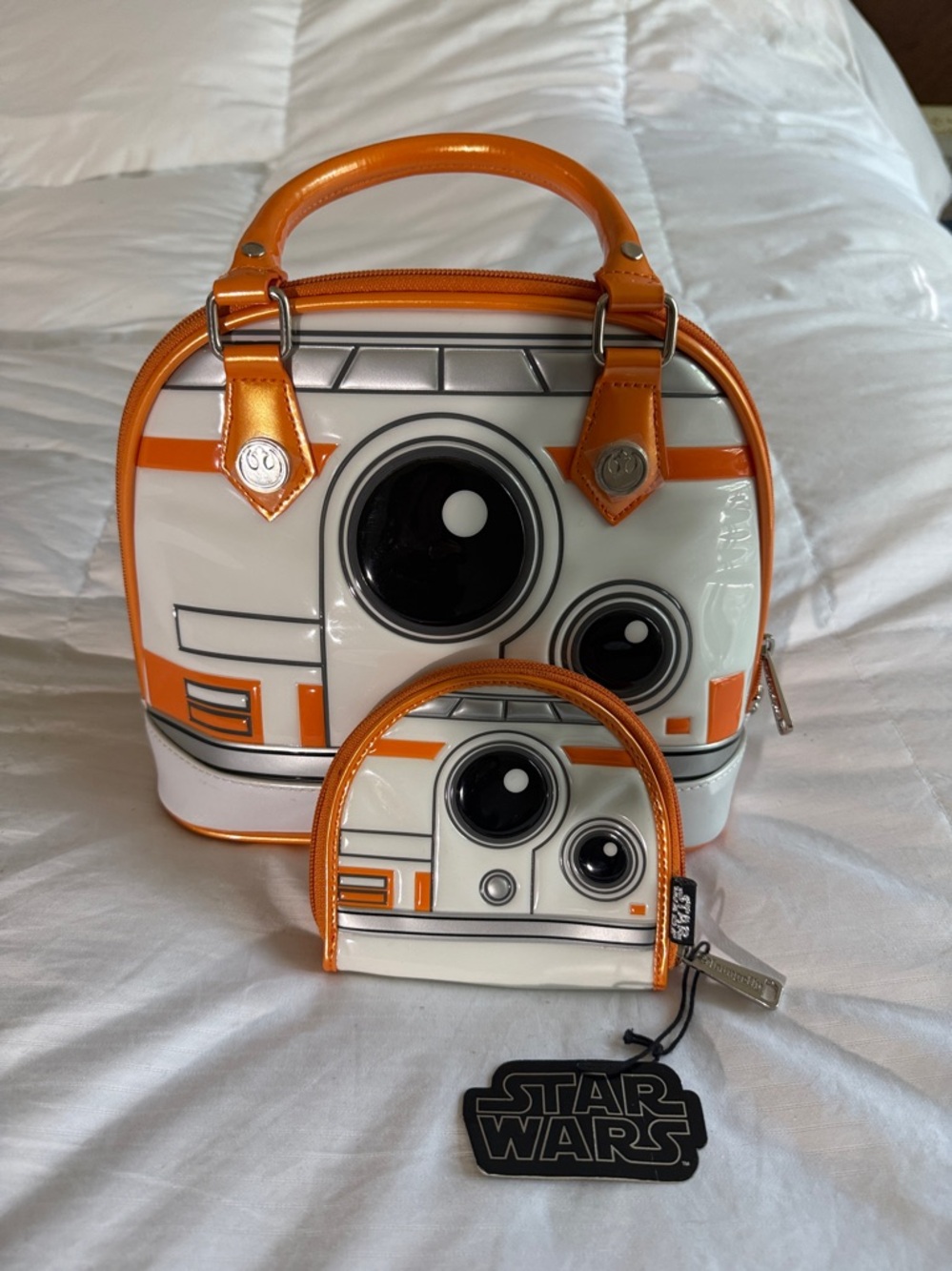 🔸RARE 2 Piece SET🔸Loungefly Star Wars BB-8 Dome Satchel & Matching Coin Purse - Picture 2 of 13